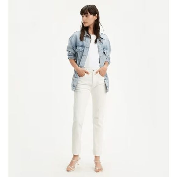 NEW Womens 25X30 LEVI'S 501 Destroyed Skinny Premium Denim Jeans White 295020151 - Picture 1 of 4